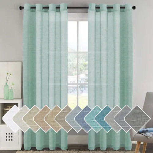 Miniatura 126 de H.VERSAILTEX Cortinas de 96 pulgadas de largo, cortinas de lino/cortinas transparentes de mezcla de lino natural/paneles/cortinas para sala