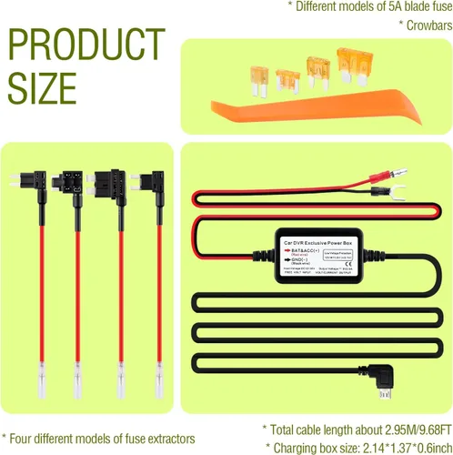 Miniatura 2 de Kit de cable micro USB para cámara de tablero de 9.68 pies, 12 V-30 V a 5 V 2.5 A, cargador de cámara de tablero de automóvil, fuente