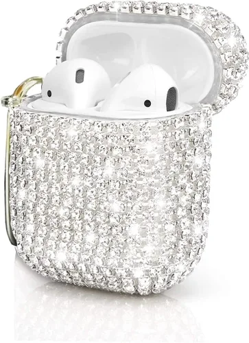 Funda protectora para Airpods con diamantes, estuche de carga para Airpods con purpurina, lindo accesorio para Airpods, estuche rígido portátil para
