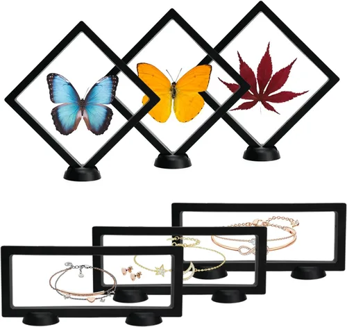 EsLuker.ly Juego de 6 soportes de exhibición de marco flotante 3D, vitrina flotante transparente de polietileno, caja de almacenamiento de joyería,