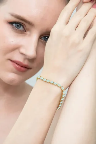 Miniatura 3 de Sterling Silver Genuine, Created or Simulated Gemstone Oval-cut Tennis Bracelet for Women with Gift Box