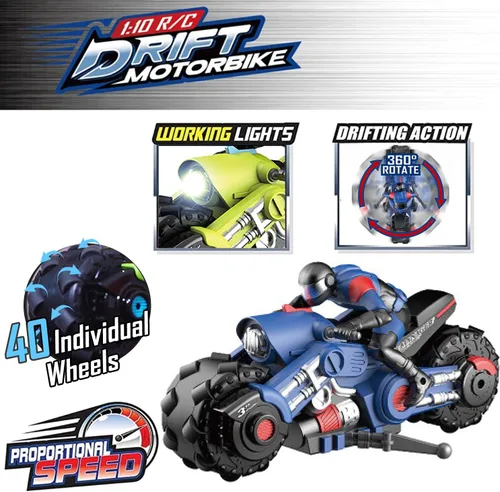 Miniatura 2 de Liberty Imports Vehículo de carreras de bicicleta de deriva con control remoto de motocicleta RC de 2.4Ghz - 1/10 R/C ciclón de alta velocidad y Azul