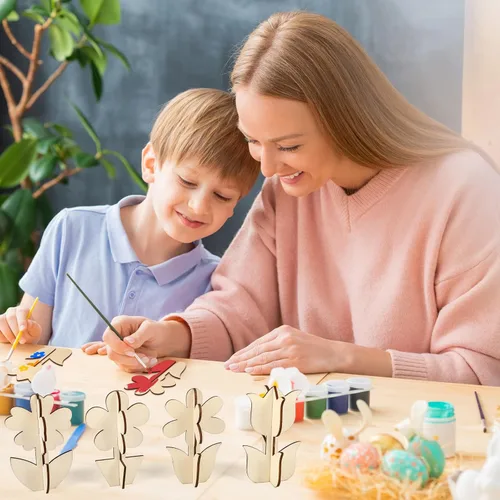 Miniatura 4 de COCHIE Manualidades de madera de primavera de flores 3D para pintar, rebanadas de madera sin terminar pintables para manualidades, recortes