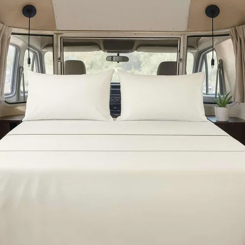 Miniatura 20 de Juego de sábanas de 4 piezas tamaño matrimonial para caravanas (53 x 75), color gris claro, bolsillo profundo para colchones de 15 pulgadas, Gris