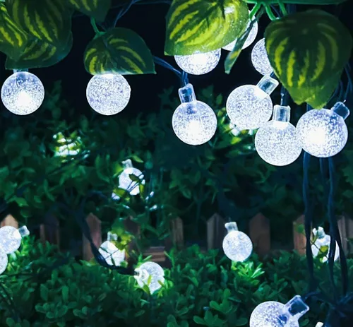 Miniatura 8 de Cadena de luces solares para exteriores resistentes al agua, 36 pies, 60 LEDs, 8 modos, luces solares de hadas con forma de globo de cristal