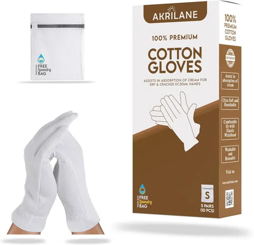 Miniatura 15 de XS Extra Small 10 pares de guantes de algodón 100% premium para manos secas Guantes hidratantes nocturnos para eczema, psoriasis y tratamiento