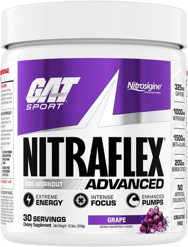 GAT SPORT, Nitraflex Advanced Pre-Workout Powder, aumenta el flujo sanguíneo, aumenta la fuerza y la energía, mejora el rendimiento del ejercicio,