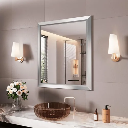 Miniatura 127 de Amorho Espejo de Baño Negro, Espejos de Pared de 24x30 Pulgadas con Marco de Metal Grueso para Sobre el Fregadero, Dormitorio, Sala de Estar