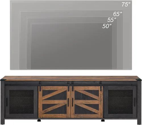 Miniatura 3 de WAMPAT Soporte de TV de granja de 70 pulgadas con puertas de malla, centro de entretenimiento para TV de 75 pulgadas, estantes ajustables, 2