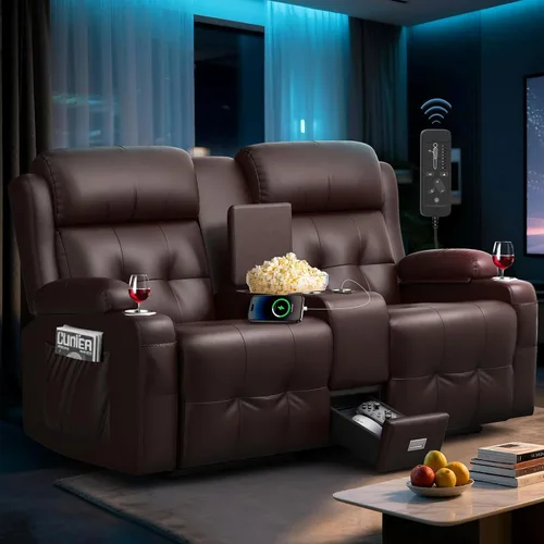 Miniatura 9 de Sofá reclinable biplaza, asiento de cine en casa de 4 plazas, sofá reclinable con USB, consola central, sillón reclinable de pared para caravana