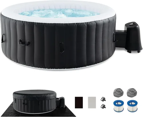 Miniatura 10 de Goplus Jacuzzi hinchable, piscina para 4-6 personas con 130 chorros de aire, bomba con calentador, cartuchos de filtro, cubierta aislada, tela