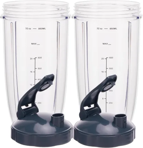 Miniatura 4 de [Actualización] Paquete de 2 vasos de licuadora de repuesto de 32 onzas con tapa abatible compatible con licuadora NutriBullet 600 W/900 W