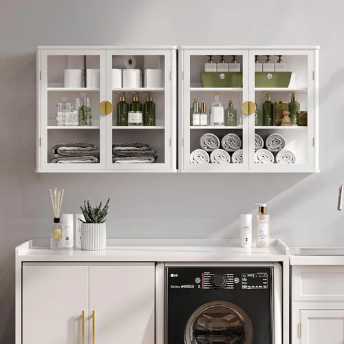 Miniatura 12 de NEWOWNDS Gabinete de Almacenamiento de Pared con Vitrina de Vidrio Templado Negro, Gabinete de Pared para Baño, Gabinete Montado en la Pared