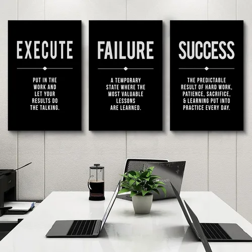 Miniatura 5 de Lienzo enmarcado para pared, cita de éxito, arte de pared de oficina, póster grande negro, juego de 3 impresiones motivacionales positivas
