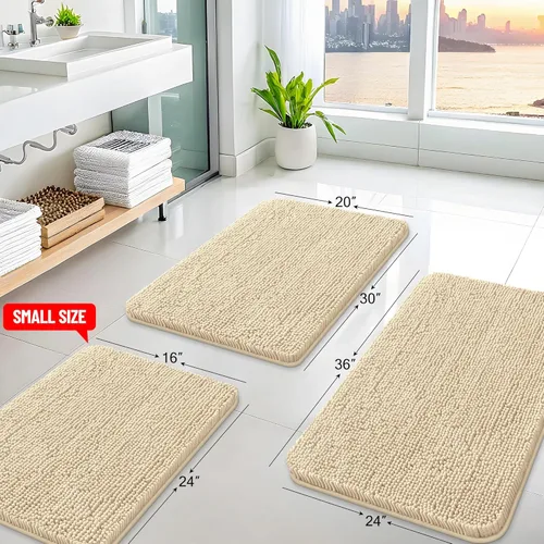 Miniatura 2 de Arotive Alfombras de baño de felpilla extrasuaves y absorbentes, de 24 x 16 pulgadas, lavables a máquina, parte trasera de goma antideslizante