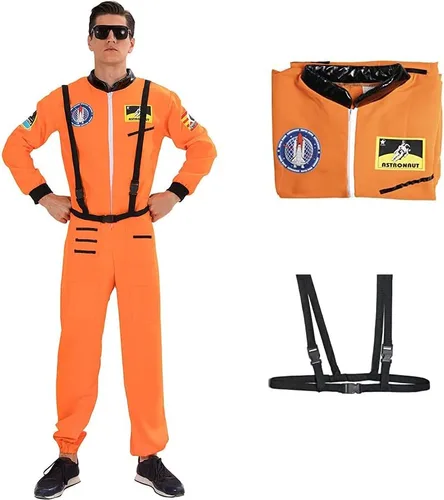 EraSpooky Disfraz de astronauta para hombre, disfraz de Halloween para adultos, tallas XS-XL, para fiesta de disfraces y cosplay, color naranja y