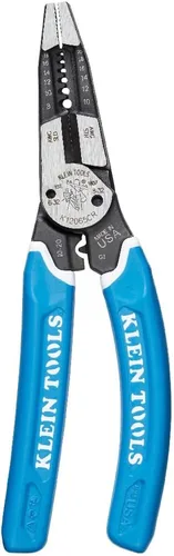 Klein Tools K12065CR - Pelacables, cortador y herramienta engarzadora, fabricado en Estados Unidos, para cortar, pelar, engarzar y torcer (8-18 AWG