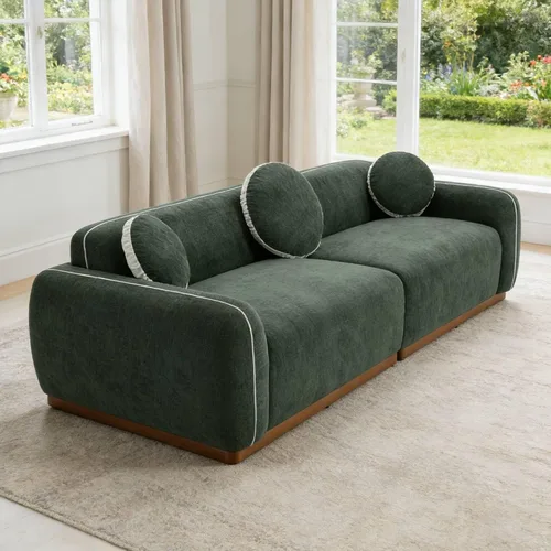 Miniatura 16 de Sofá de asiento profundo moderno de 3 plazas con patas de madera de abedul, sofá de cuero de 80.25 pulgadas, sofá tapizado suave para sala de estar