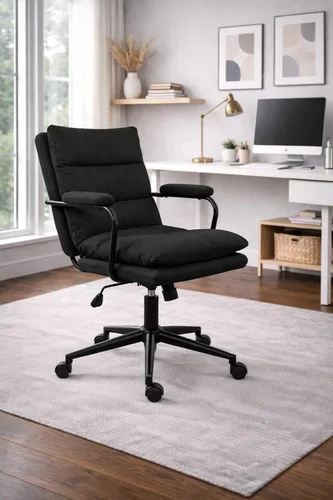 Miniatura 2 de 2xhome Juego de 2 modernas sillas de oficina con respaldo medio, asiento y respaldo acolchados Silla de dibujo tapizada de tela suave Diseño