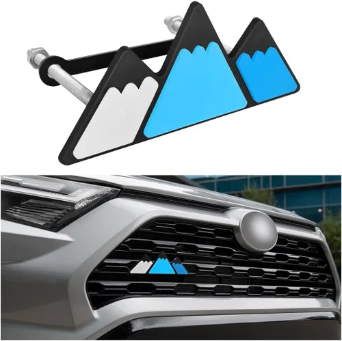 AICEL Emblema de parrilla tricolor para automóvil, decoración de calcomanía de montaña nevada de 3 colores, calcomanía de insignia triangular para
