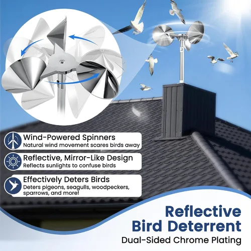 Miniatura 3 de 1 paquete de disuasión reflectante de pájaros giratorios, repelente de pájaros de aluminio alimentado por viento, dispositivos disuasorios