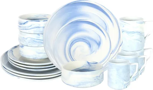 Miniatura 10 de Juego de platos y cuencos de 20 piezas, vajilla artesanal de porcelana fina para 4, apto para lavavajillas, resistente a los arañazos, resistente a