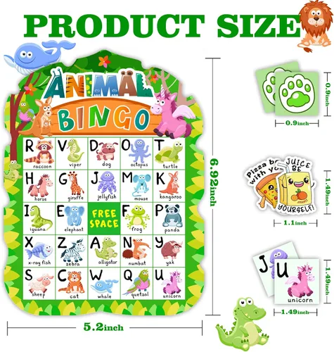 Miniatura 2 de Juego de bingo de animales para niños y adultos, familia, tarjetas de bingo de animales, reconocimiento de letras, juego de fiesta de safari