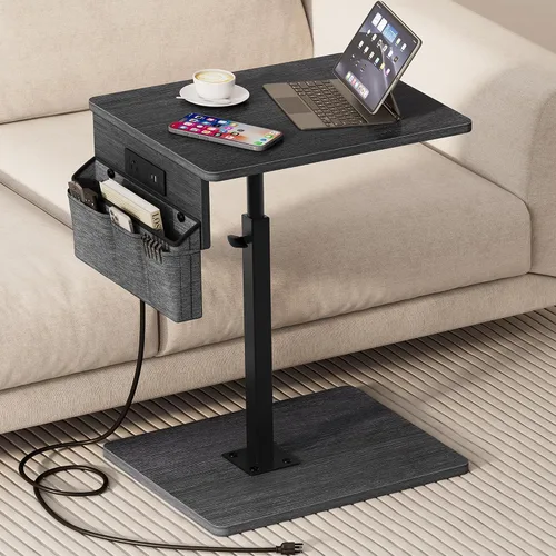 Miniatura 16 de Vagusicc - Mesa con bandeja para apoyabrazos de sofá, mesa giratoria de 360° con altura ajustable para TV, mesa auxiliar para espacios pequeños