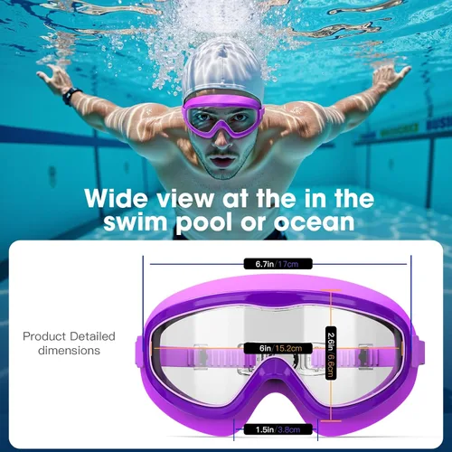 Miniatura 6 de Gafas de natación para adultos, paquete de 2 gafas de natación con visión amplia para hombres, mujeres, jóvenes, adolescentes, gafas de natación