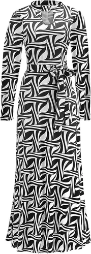 Miniatura 3 de FOVIGUO Vestido largo de manga larga con abertura para mujer, estampado floral, elegante, con cinturón