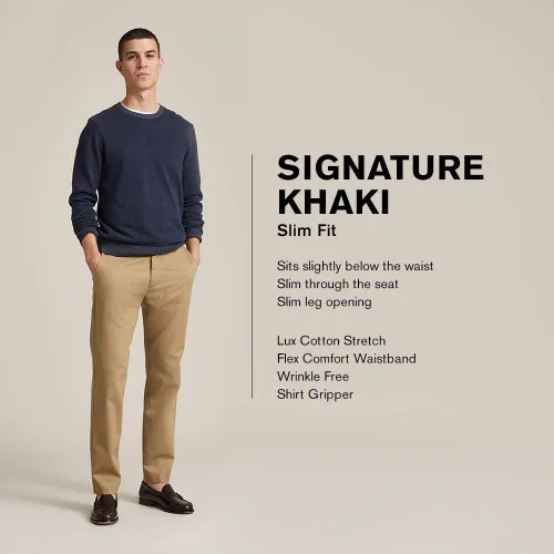 Miniatura 3 de Dockers Pantalones elásticos de algodón caqui Lux Slim Fit Signature para hombre, Caqui