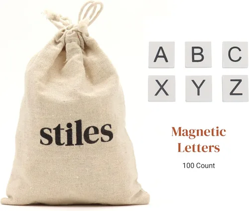 Miniatura 2 de Stiles 100 piezas de azulejos magnéticos de letras, letras magnéticas de madera para pizarra blanca, refrigerador o tablero de letras magnéticas