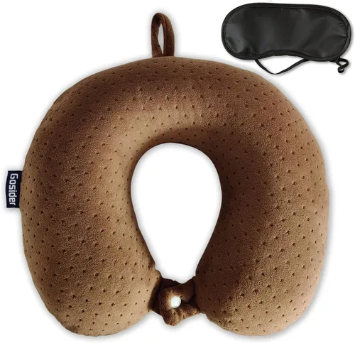 Miniatura 20 de Almohada de viaje de cuello en espuma viscoelástica de terciopelo naranja Gosider para avión, coche, tren