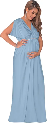 Miniatura 2 de KOH KOH Vestido largo de verano de maternidad con cuello en V y manga corta para mujer
