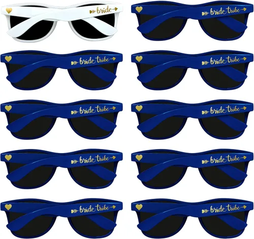 LADY&HOME Paquete de 10 lentes de sol para despedida de soltera, damas de honor y novia para fiesta de novia, despedida de soltera (azul marino)