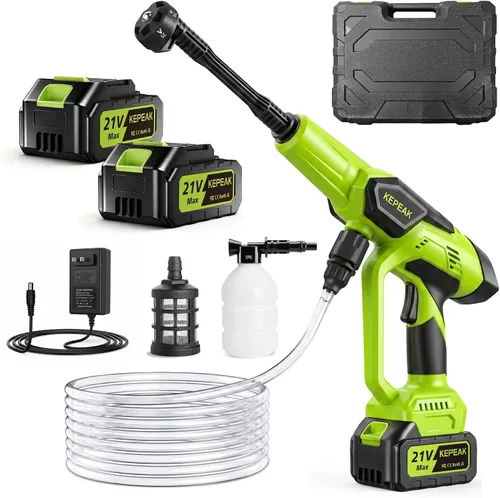KEPEAK Lavadora portátil inalámbrica, lavadora a batería de 1450 PSI con boquilla 6 en 1, 2 baterías de 4.0Ah y cargador, lavadora de mano para