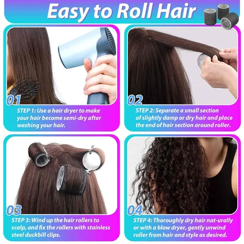 Miniatura 6 de Juego de rizadores de pelo con 24 rodillos (6 jumbo, 6 grandes, 6 medianos, 6 pequeños) y 24 clips para todas las longitudes de cabello (negro)