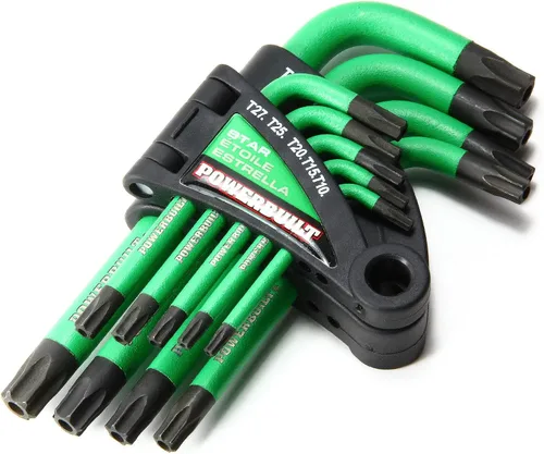 Powerbuilt Juego de 9 llaves a prueba de manipulaciones tipo L, llave Torx Star de brazo corto, mango antideslizante, extremo de bola hexagonal,