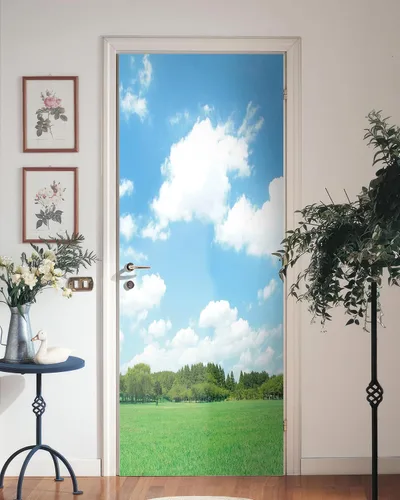 Miniatura 30 de FLFK Adhesivo de puerta - Playa y palmera, mural de pelar y pegar, tamaño combinado 36"x80", dividido en 2 piezas Mt2219