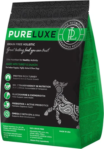 Miniatura 11 de PURELUXE Alimento para perros sin granos y gluten, pavo, guisantes partidos y salmón Elite Nutrition, para perros de raza pequeña en todas