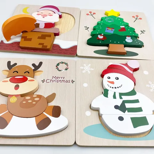 Miniatura 3 de Anditoy Paquete de 4 rompecabezas de madera de Navidad para niños pequeños, juguetes de Navidad, rellenos de calcetines de Navidad, regalos de fiesta