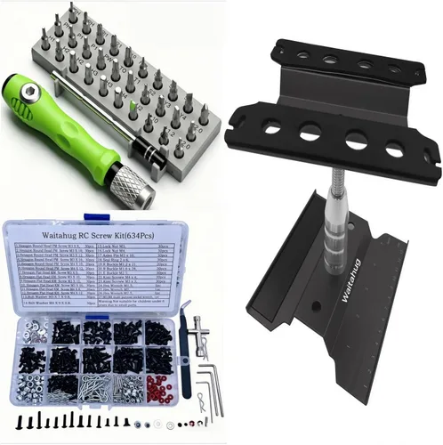 Kit de herramientas de coche RC, kit de tornillos RC de 634 piezas, banco de trabajo de reparación de rotación de 360 grados, destornillador 32 en