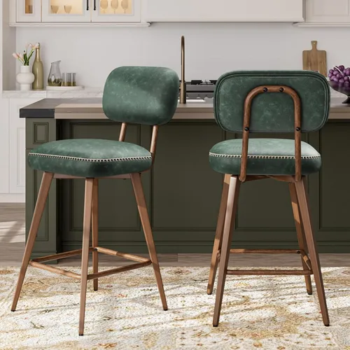Miniatura 17 de MALOL 26“ PU Leather Swivel Bar Stools Set of 2, Mid Century Counter Height Bar Chairs with Low Back and Metal Legs, Modern Bar Stool Chair for