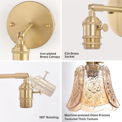 Miniatura 8 de Shenmoyl Juego de dos apliques de pared vintage a pilas, aplique de pared inalámbrico con rosa a pilas con control remoto, luz LED de pared RGB