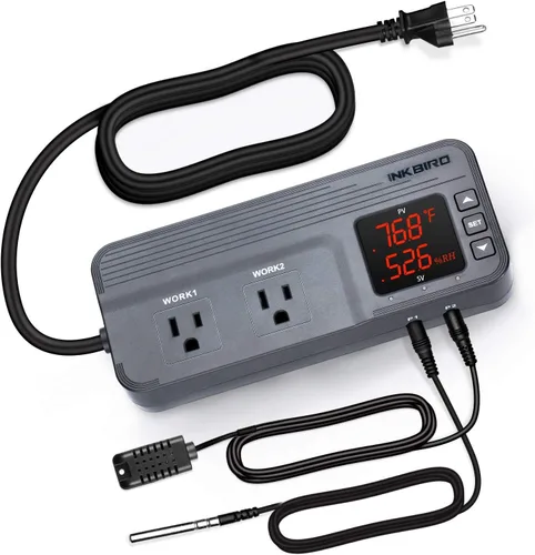 Inkbird Controlador de temperatura y humedad ITC-608T Termostato de etapa dual precableado 120VAC 15A 1800W ETL Listado Invernadero de hongos