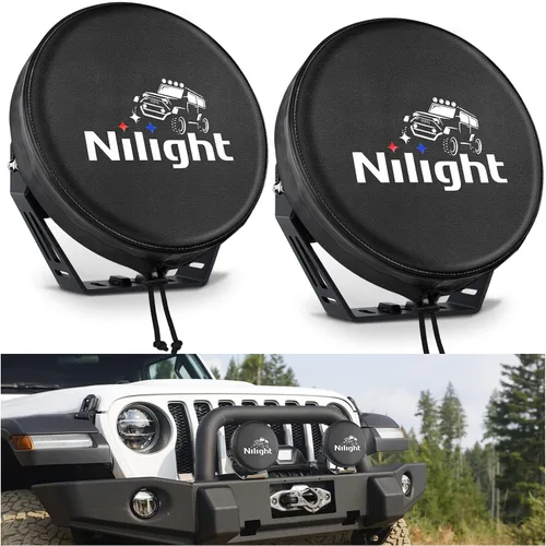 Miniatura 15 de Nilight Cubierta de Luz Pod Redonda de 7 Pulgadas para Conducción Todoterreno, Cubierta Protectora de Cuero Negro de 7.25 Pulgadas de Diámetro