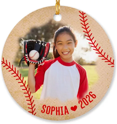 Miniatura 7 de Adorno de Navidad con foto de béisbol para niños y niñas, adorno personalizado con imagen de jugador de béisbol, árbol de Navidad, adorno de béisbol