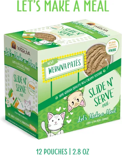 Miniatura 2 de Weruva Slide N' Serve Paté, alimento húmedo para gatos, Let's Make a Meal, cena de cordero y caballa, bolsa de 2.8 oz (80 g) (paquete de 12)