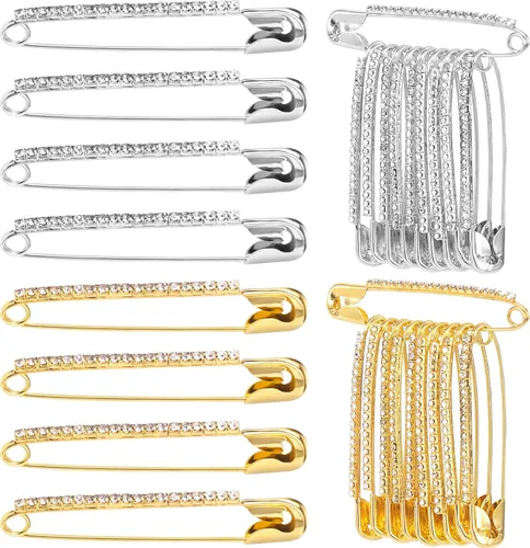 20pcs Rhinestone Safety Pins, Sparkly Rhinestone Decorative Pins for Clothing, Classic Crystal Brooch Clips for Scarf Shawl Jeans Sweaters Dresses-