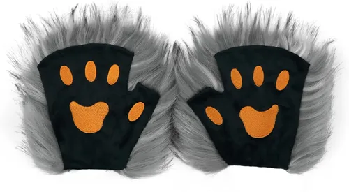 Miniatura 56 de Guantes de garra para disfraz de Halloween, medio dedo, lobo, oso, gato, guantes, guantes de piel sintética para mascarada, cosplay, utilería de mano
